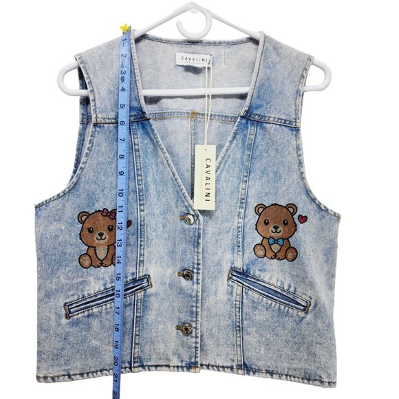 Cavalini Denim Vest With Costume Bear Size Small - Picture 4 of 9